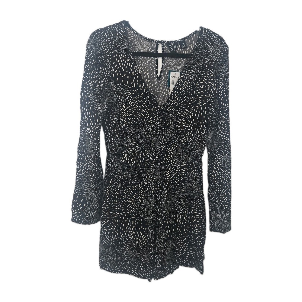 ROXY Medium M Black Print Romper Spirit‎ Awakes Long Sleeve New